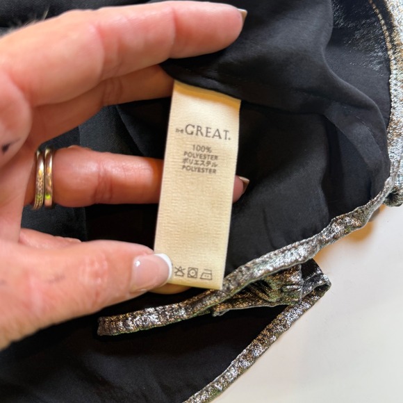 THE GREAT.‎ Silver Metallic Palmette Top Blouse Size Small (The Great Size 1) - Picture 9 of 12